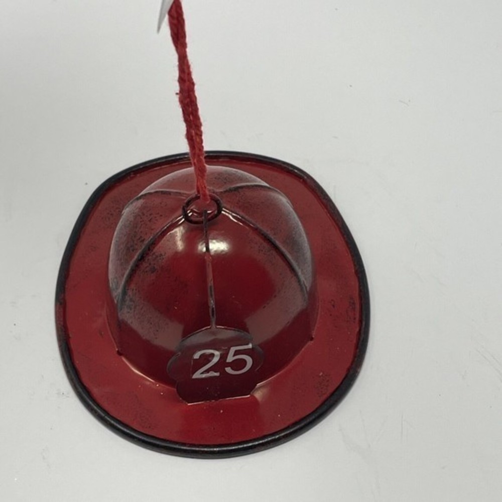 New Fireman Fire Hat CHRISTMAS Tree ORNAMENT Red Metal 4.5” Rescue Firewoman - Picture 5 of 10